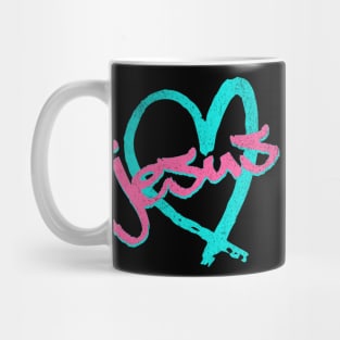 I Love Jesus Vintage 80's & 90's Blue and Pink Mug